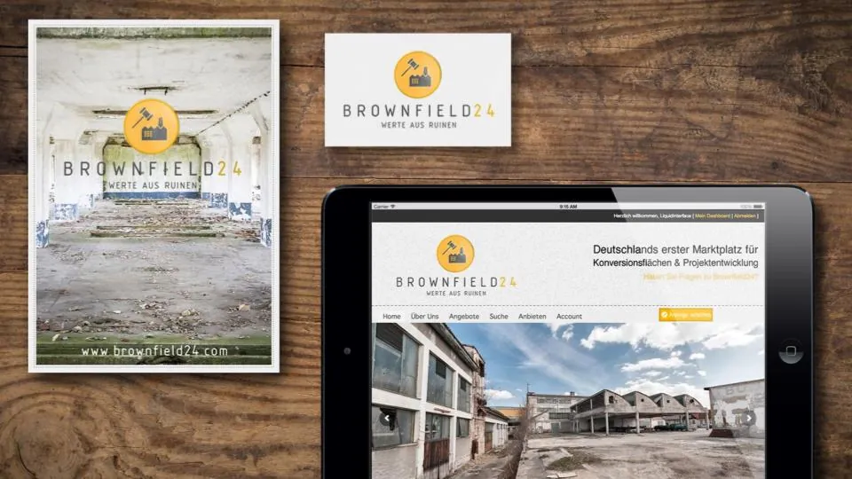 Brownfield 24 brand on print, tablet and laptop